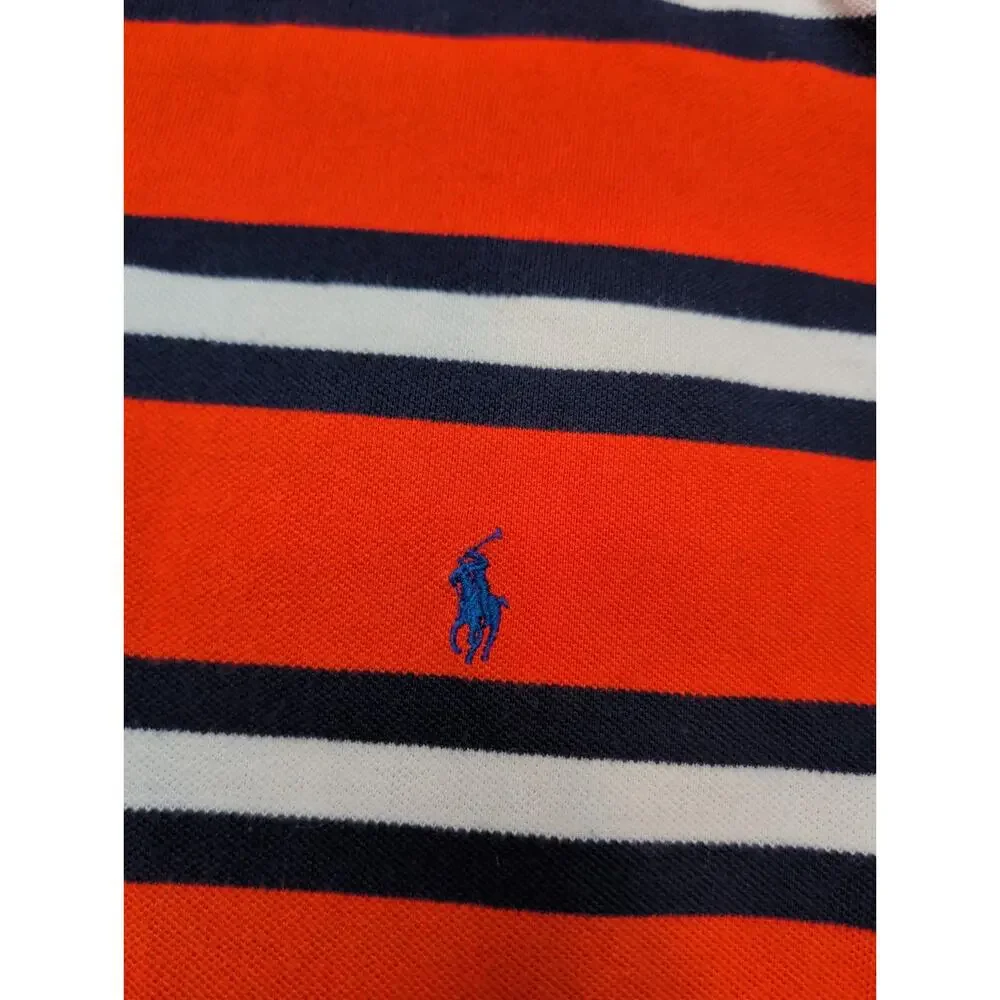 Polo Ralph Lauren Shirt Mens XL Orange Navy White Striped Short Sleeve Pony Logo
